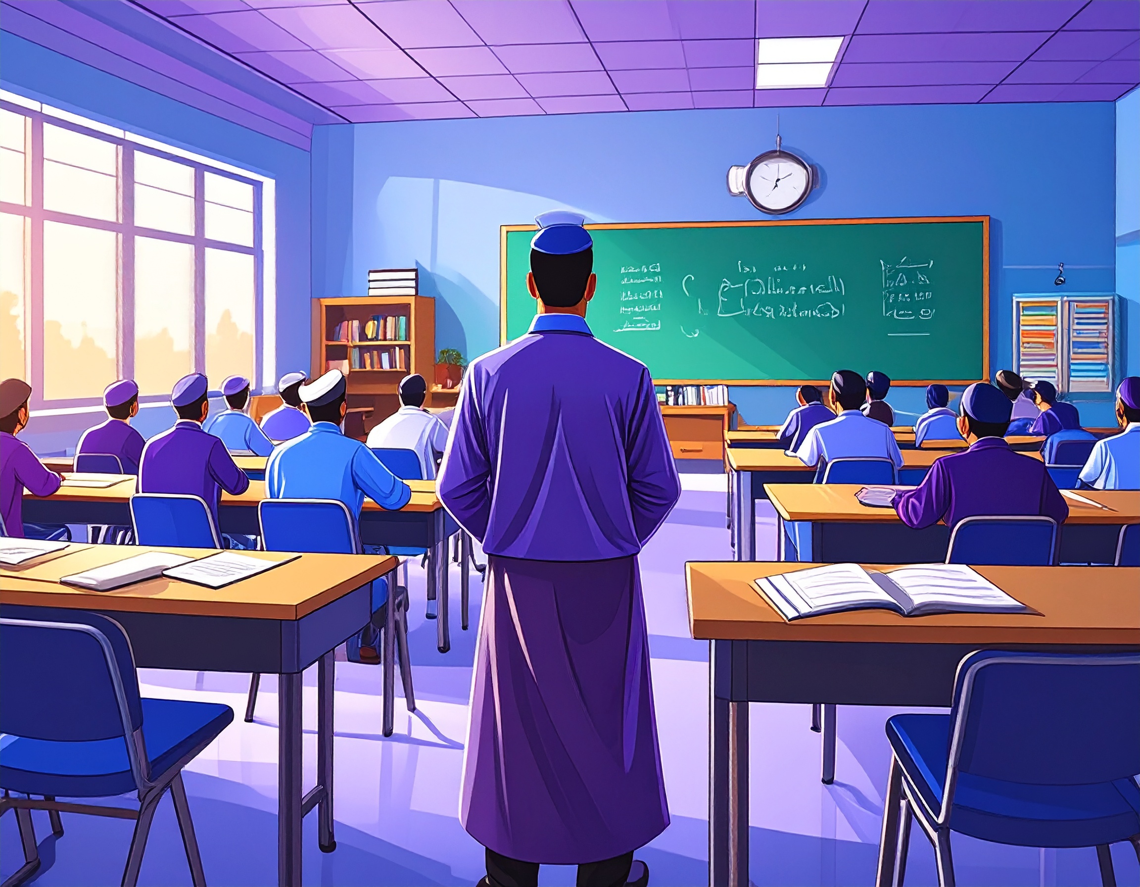 Happy students in modern classroom with laptops and teacher, representing educational consultancy division